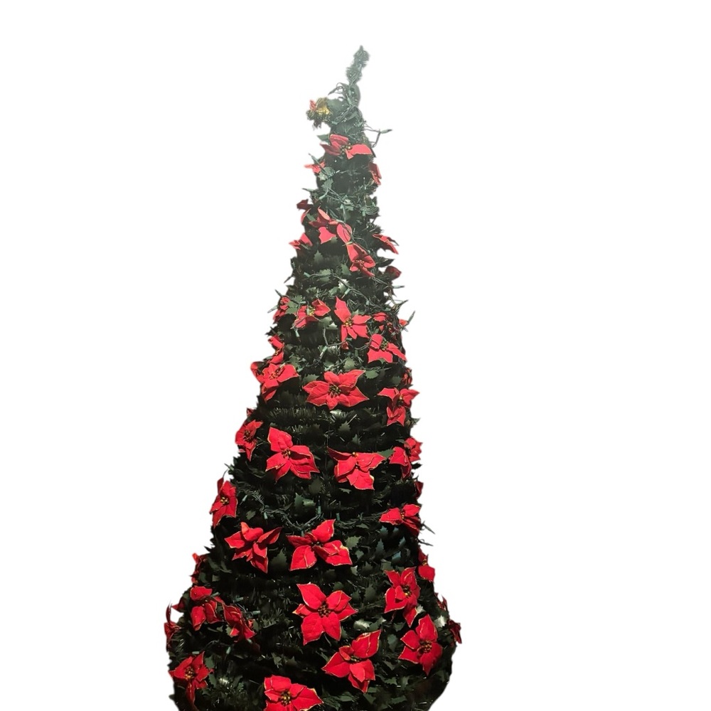 6' Pre-Decorated Green Poinsettia Pop-Up Artificial Christmas Tree